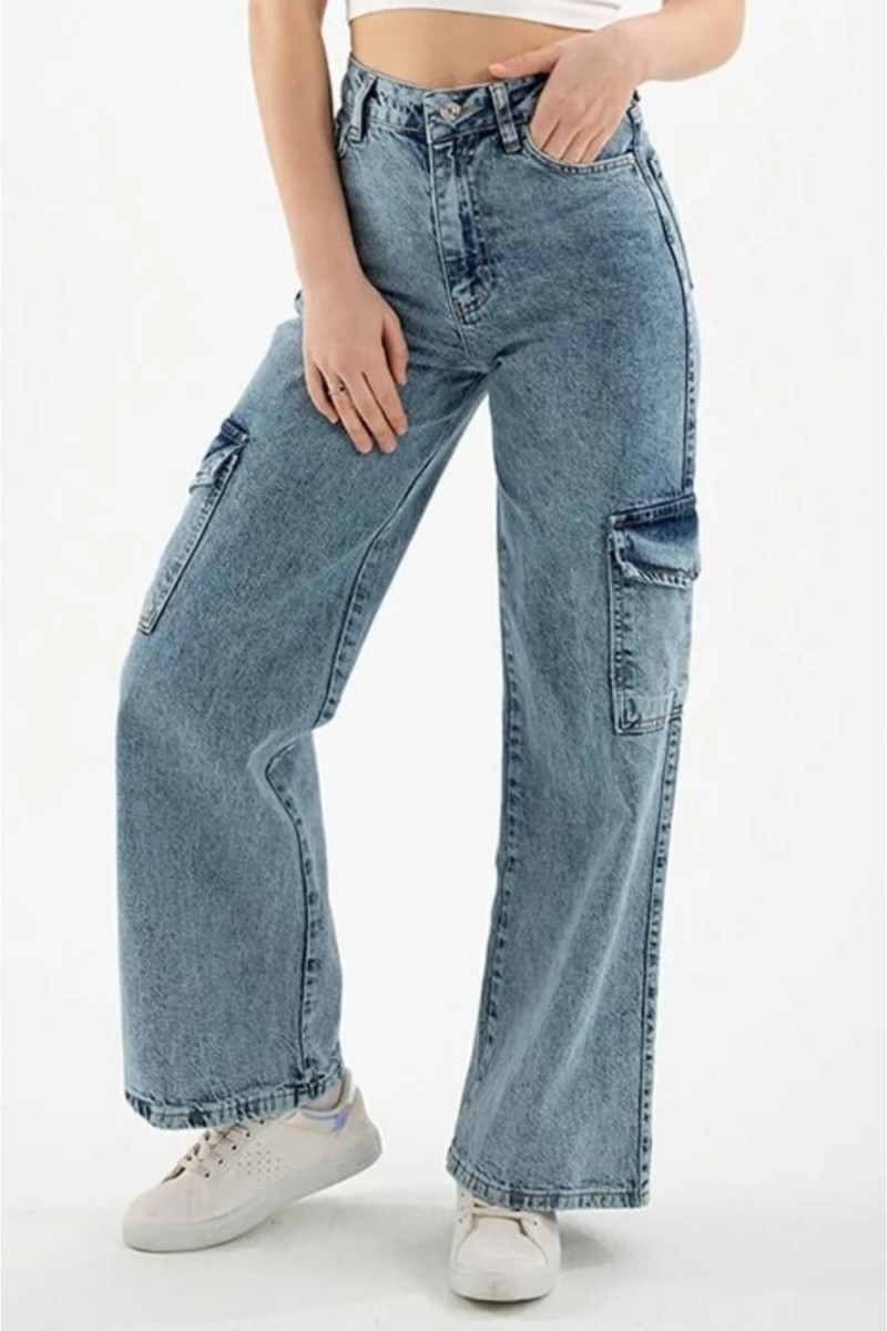 Pamela Orta Kar Yıkama Mavi Kargo Salaş Arka Cepsiz Likralı Süper Yüksek Bel Jean Pantolon