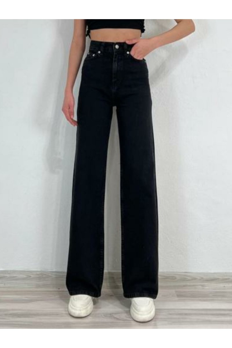 Faon Solmayan Siyah Likralı Süper Yüksek Bel Salaş Jean Pantolon. (süper Yüksek.) Wide Leg.