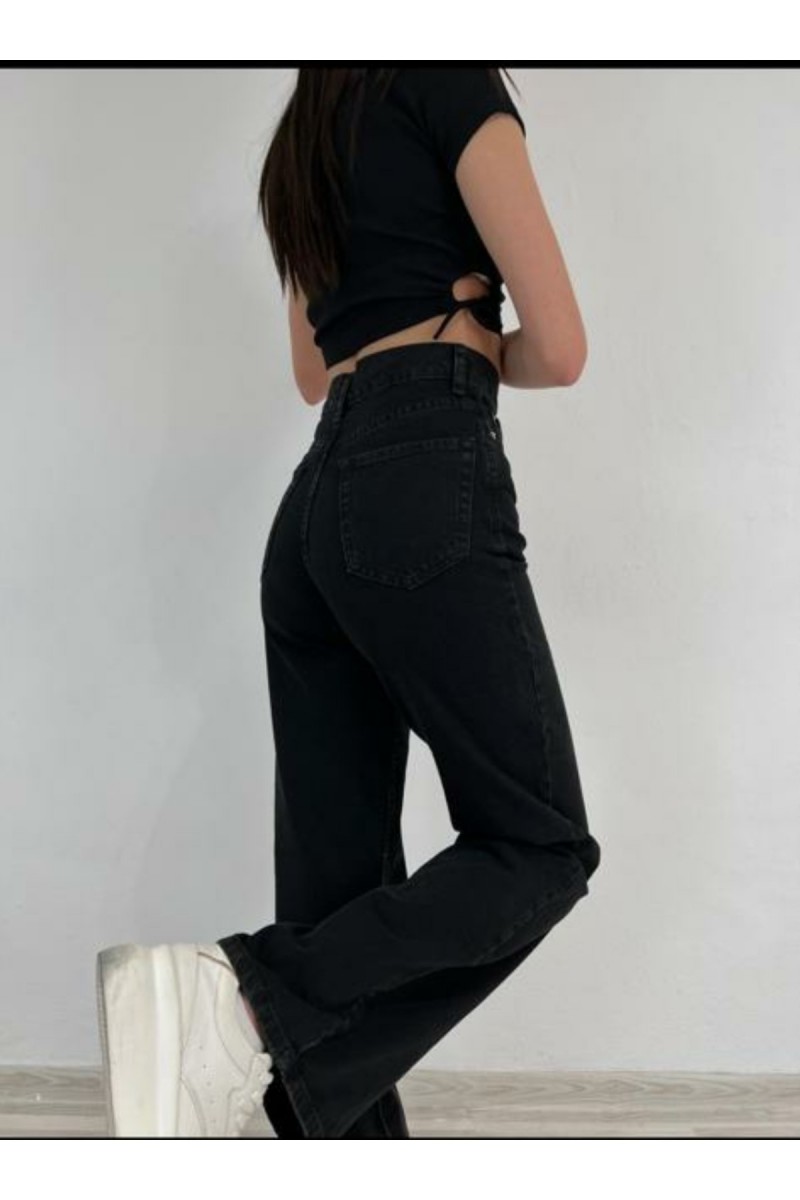 Faon Solmayan Siyah Likralı Süper Yüksek Bel Salaş Jean Pantolon. (süper Yüksek.) Wide Leg.