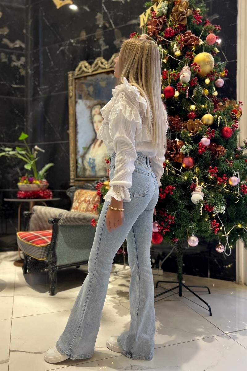 Miya Ispanyol Mavi Kar Yıkama Ispanyol Paça Kot Pantolon Yüksek Bel Jeans Toparlayıcı( Extra Rahat)