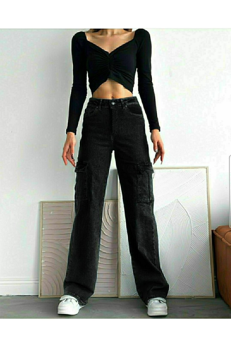 Press Kadın Likralı Siyah Arka Cepsiz Model Kargo Palazzo Pantolon