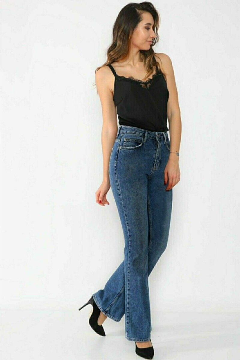 Orta Mavi Ispanyol Renk Solmaz Koyu Mavi Ispanyol Jeans