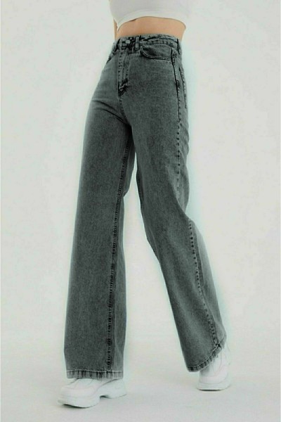 Julyana Kül Gri Füme Power Likralı Süper Yüksek Bel Salaş Jeans Palazzo Pantolon