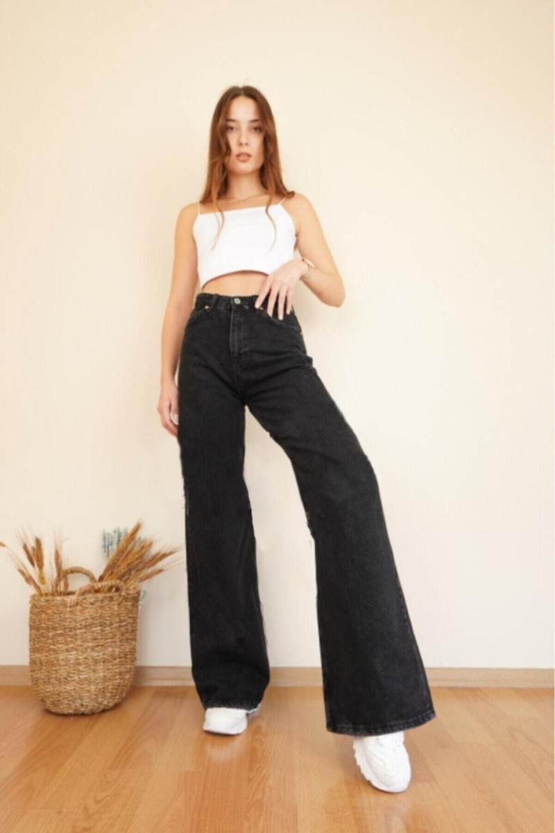 Düz Solmaz Siyah Süper Yüksek Bel Salaş Jeans Palazzo Pantolon( SÜPER YÜKSEK ) Wide Leg. Düz Solmaz Siyah Süper Yüksek Bel Salaş Jeans Palazzo Pantolon( SÜPER YÜKSEK ) Wide Leg.