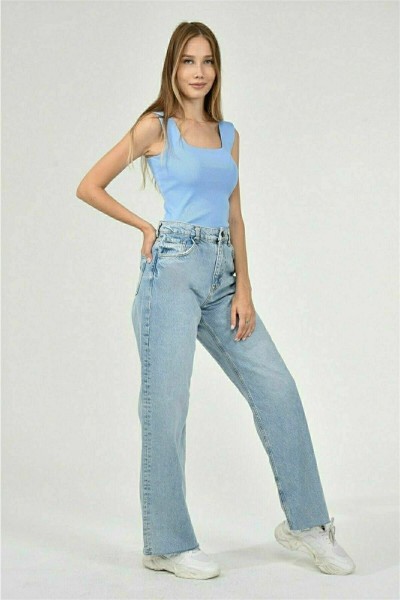 Brenna Kadın Kar Yıkama Mavi Salaş Paça Kot Pantolon Salaş Paça