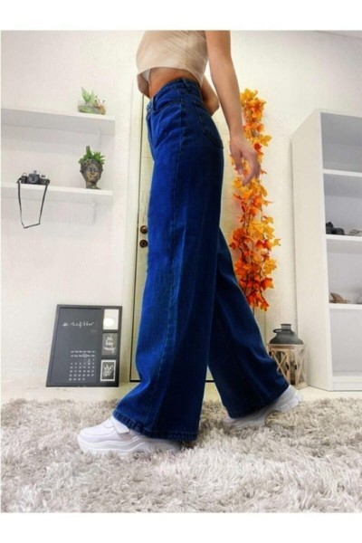 Kadın Füme Kar Yıkama Süper Yüksek Bel Likralı Salaş Paça Denim Kot Pantolon