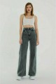 Julyana Kül Gri Füme Power Likralı Süper Yüksek Bel Salaş Jeans Palazzo Pantolon