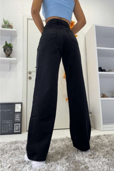 Love Solmayan Siyah Likralı Süper Yüksek Bel Salaş Jean Pantolon. (süper Yüksek.) Wide Leg.
