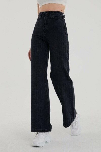 Liza Extra Yüksek A.c.a.i.p S.o.l.m.a.z Siyah Salaş Jeans Pazazzo Pantolon (SÜPER YÜKSEK SOLMAYAN)