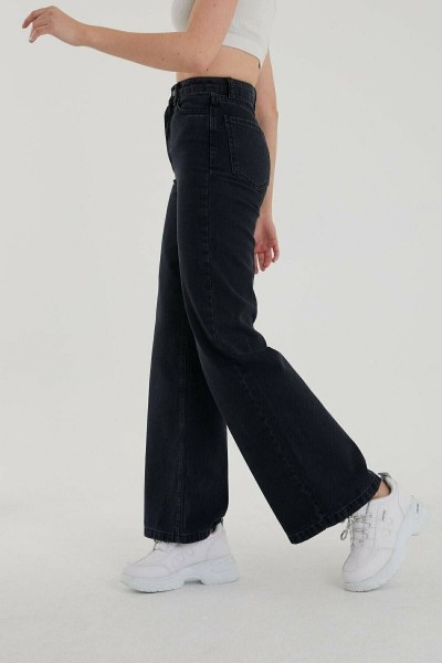 Liza Extra Yüksek A.c.a.i.p S.o.l.m.a.z Siyah Salaş Jeans Pazazzo Pantolon (SÜPER YÜKSEK SOLMAYAN)