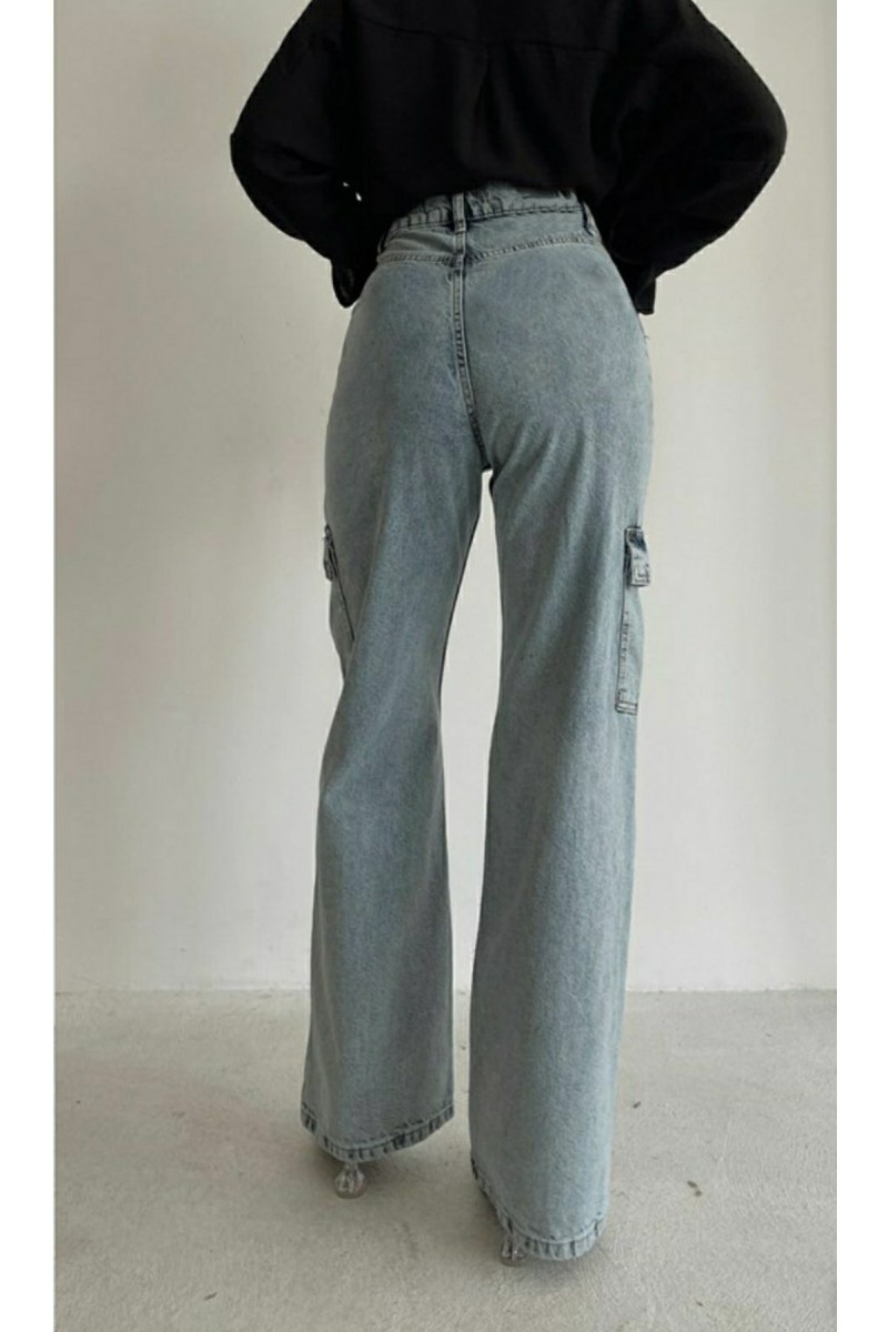 Doggie Açık Kar Yıkama Mavi Kargo Salaş Arka Cepsiz Likralı Süper Yüksek Bel Jean Pantolon