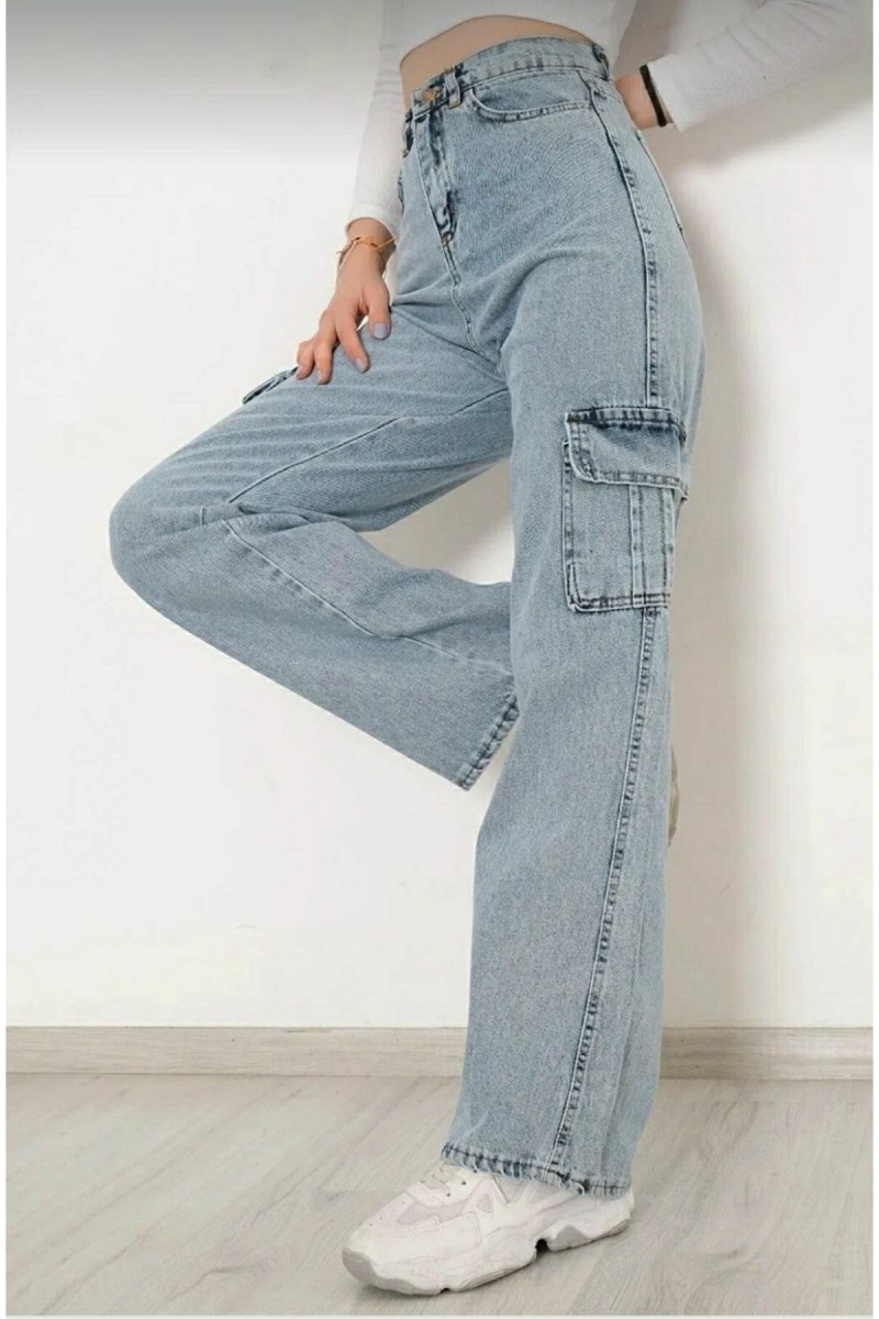 Doggie Açık Kar Yıkama Mavi Kargo Salaş Arka Cepsiz Likralı Süper Yüksek Bel Jean Pantolon