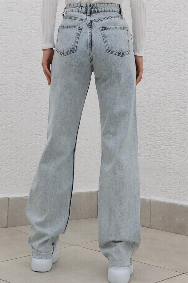 Lara Power Likralı Kadın Açık Mavi Kar Yıkama Yüksek Bel Salaş Paça Denim Kot Pantolon Lvk-001040a Lara Power Likralı Kadın Açık Mavi Kar Yıkama Yüksek Bel Salaş Paça Denim Kot Pantolon Lvk-001040a