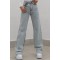 Lara Power Likralı Kadın Açık Mavi Kar Yıkama Yüksek Bel Salaş Paça Denim Kot Pantolon Lvk-001040a